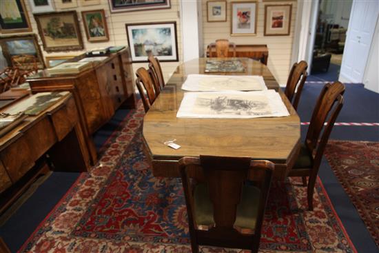 An Art Deco ten piece rosewood dining suite, dining table 6ft 3in.